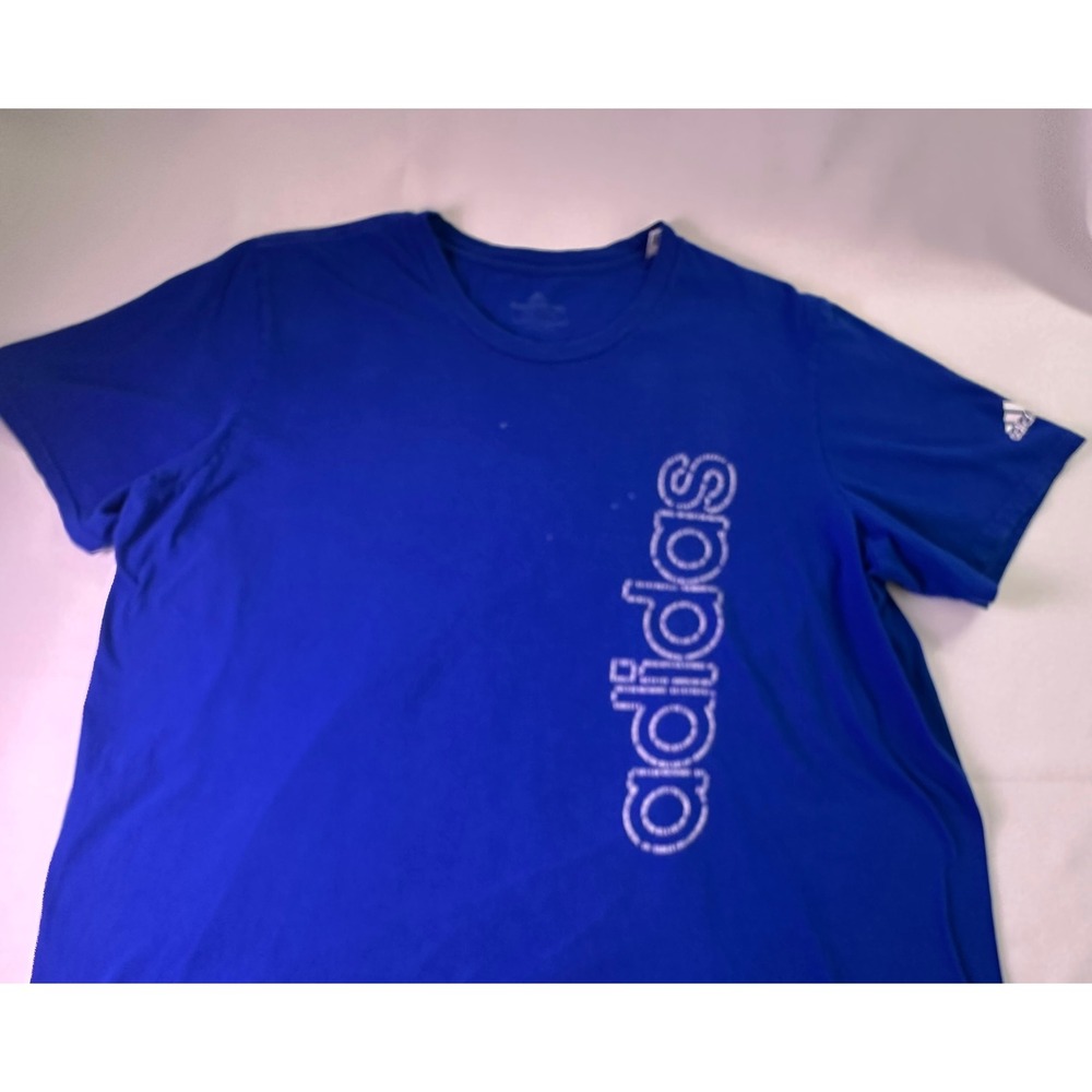 Adidas 2XL Royal Blue Vertical Wordmark Graphic Tee Short Sleeve Cotton Shirt